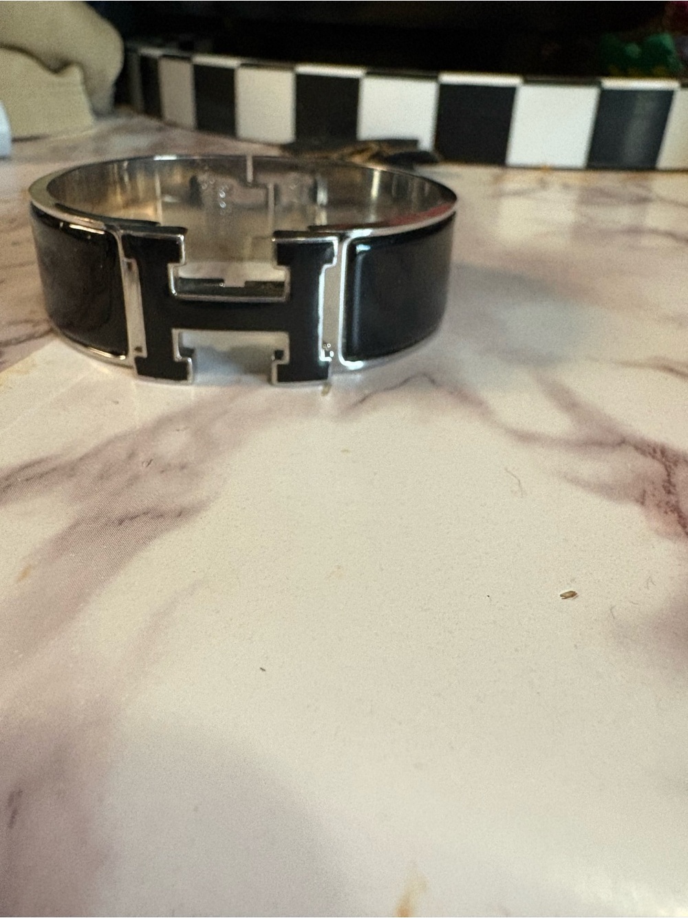 Hermes Black Enamel H Clic Bracelet with Silver Hardware